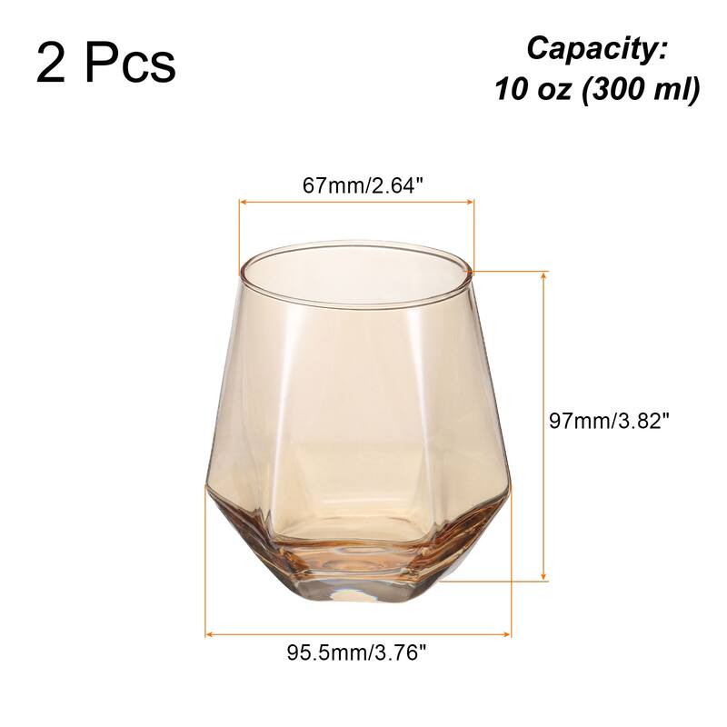 2pcs Diamond Whiskey Glasses 10oz Wine Glasses Stemless - Amber