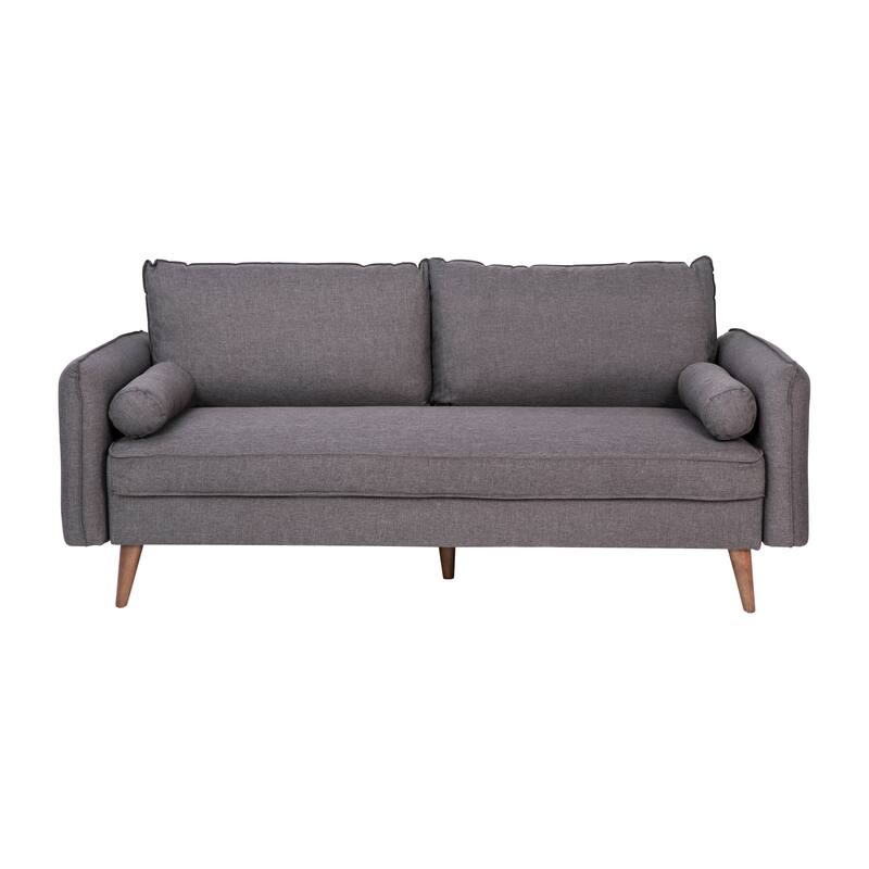 Compact Faux Linen Upholstered Sofa with Wooden Legs