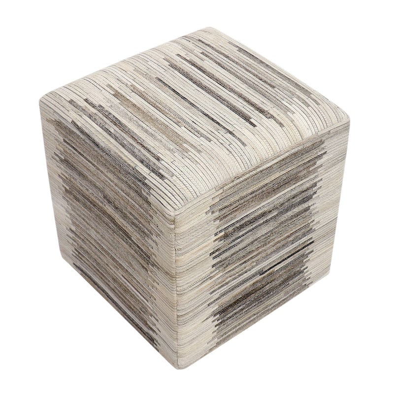 Pasargad Home Galaxy Cowhide Stripe Silver Pouf