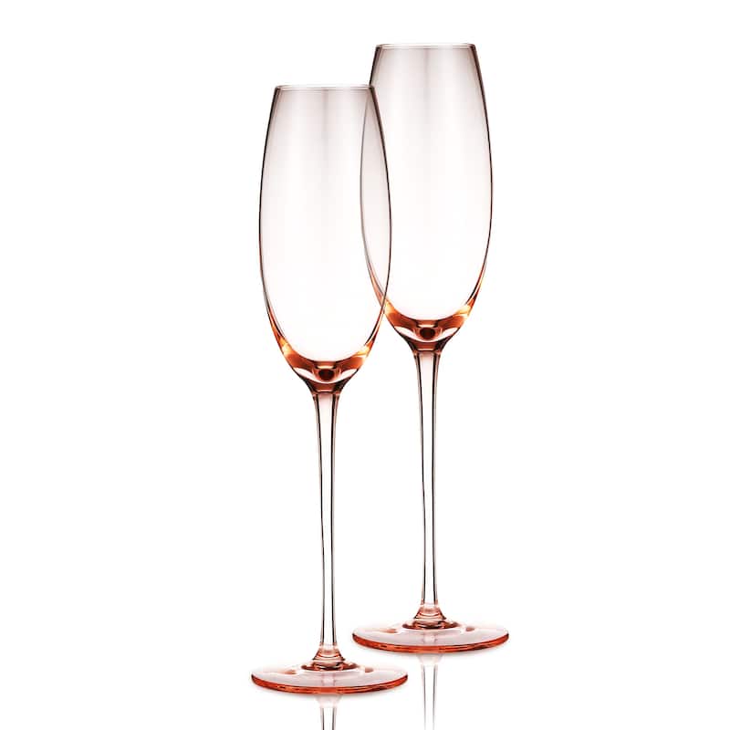 Berkware Luxurious and Elegant Sparkling Colored Glassware - Champagne Flutes - Rose Pink