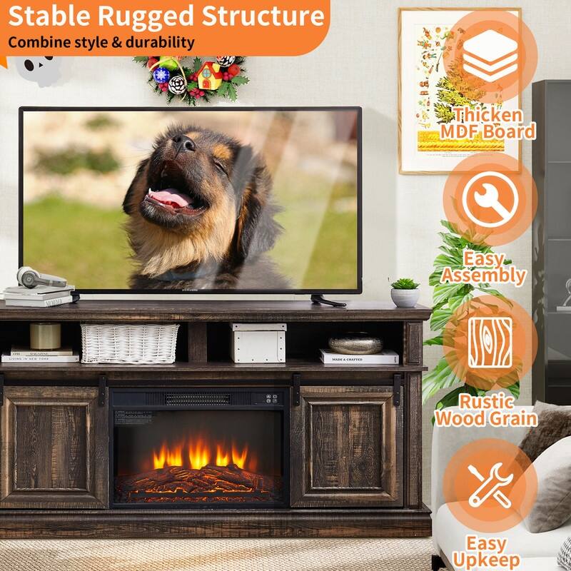 58-60" Fireplace TV Stand for 55-65" TVs w/ 18-23" Insert Farmhouse/Modern/Rustic Barn/Glass Doors Espresso/Grey/Brown/White Oak