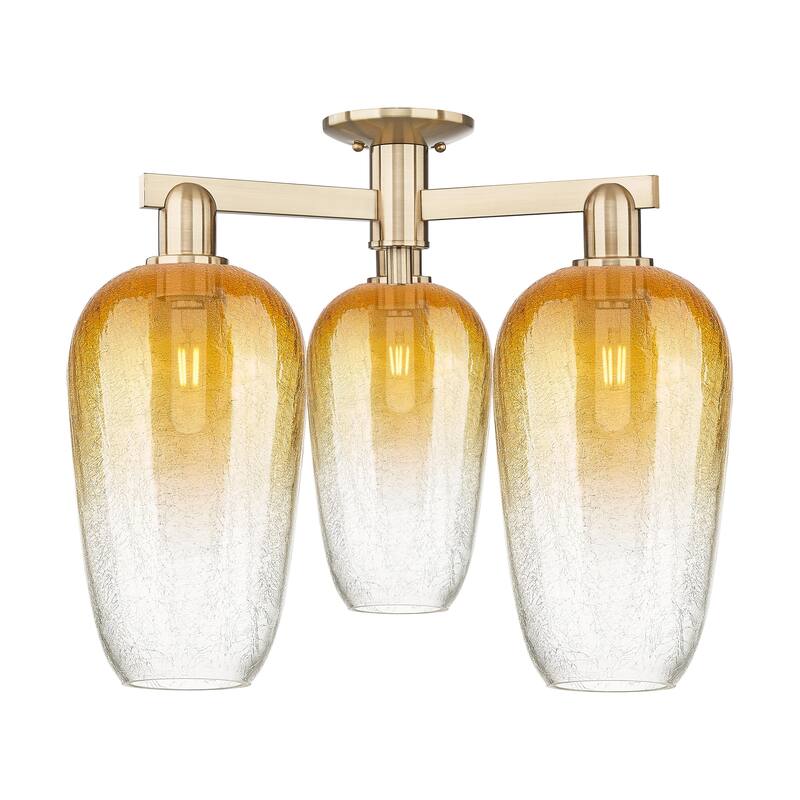 Innovations Lighting Downtown Urban - Brookhaven Flute - 3 Light 25" Semi-Flush Mount - Champagne Bronze/Amber