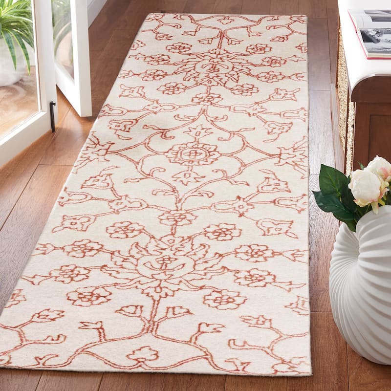 SAFAVIEH Handmade Jardin Nuccia Floral Wool Rug - 2'3" x 8' Runner - Ivory/Rust