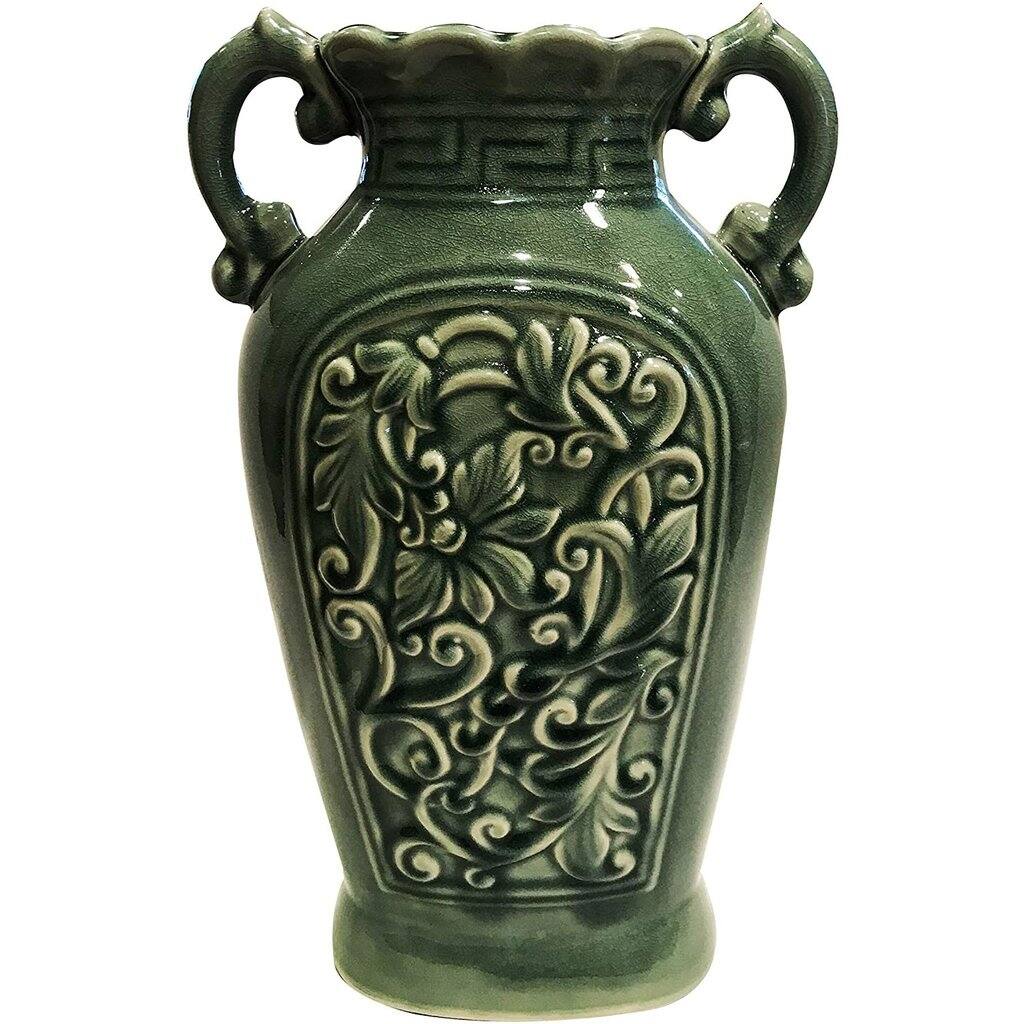 Aged Floral Embellished Ceramic Water Container