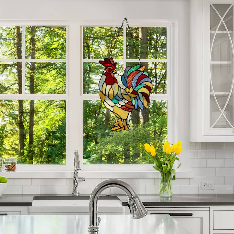 River of Goods 15.25"H Rusty the Rooster Stained Glass Window Panel