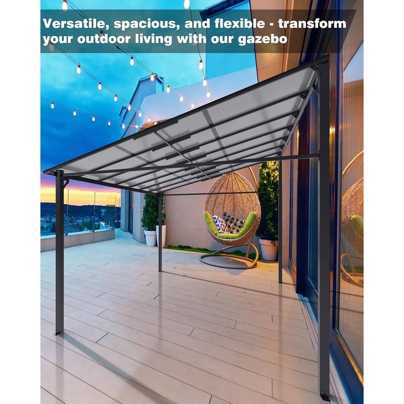 12x14 FT Wall Mounted Lean to Hardtop Gazebo Pergola for Porch, Decks, Backyard - 12X14 Ft
