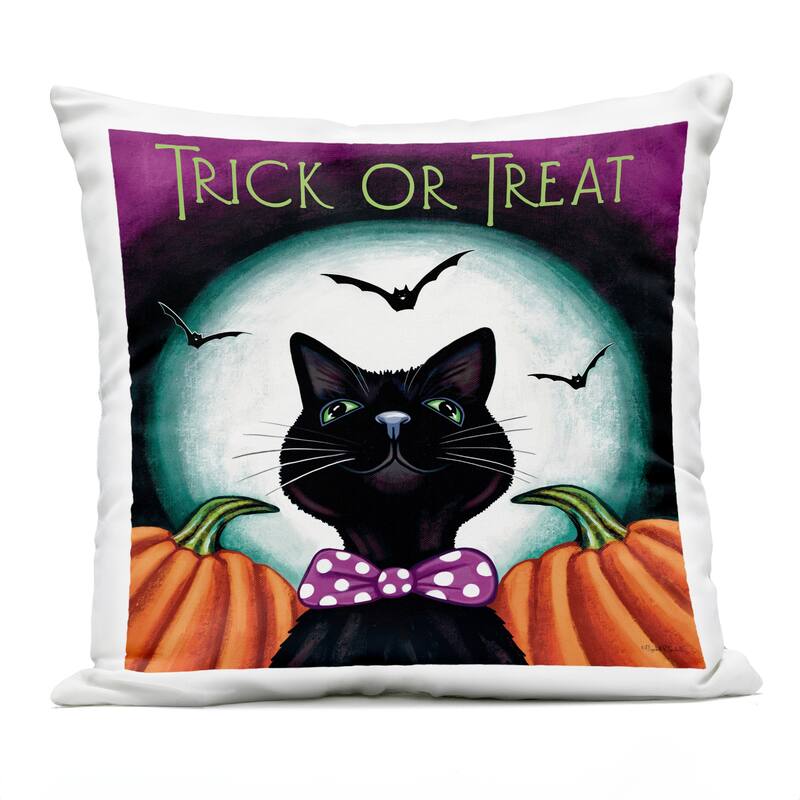 Stupell Trick Or Treat Cat Printed Outdoor Throw Pillow Design by Elizabeth Tyndall - Accent - Polyester - Black - Single