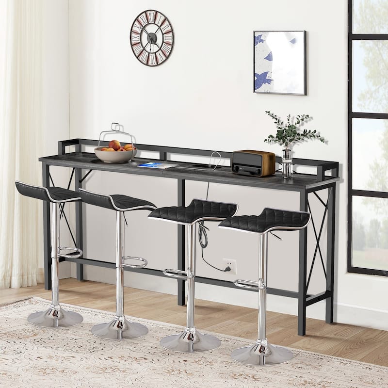5-Pieces Console Table with Bar Stools Set, with 2 Outlet and 2 USB Ports, Dining Table Sets for Breakfast Nook