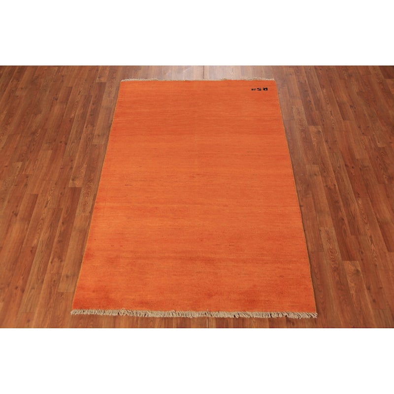 Orange Gabbeh Modern Rug Handmade Oriental Solid Wool Carpet - 3'10" x 5'9"