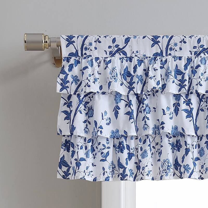 Laura Ashley Elise Cotton Pole Top Blue Window Valance 50 x 18 On