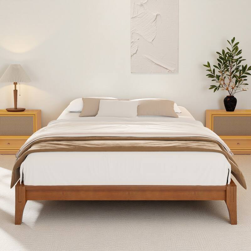 12 Inch Solid Dry Bamboo Wood Platform Bed Frame, with Wood Slat Support - Brown - King