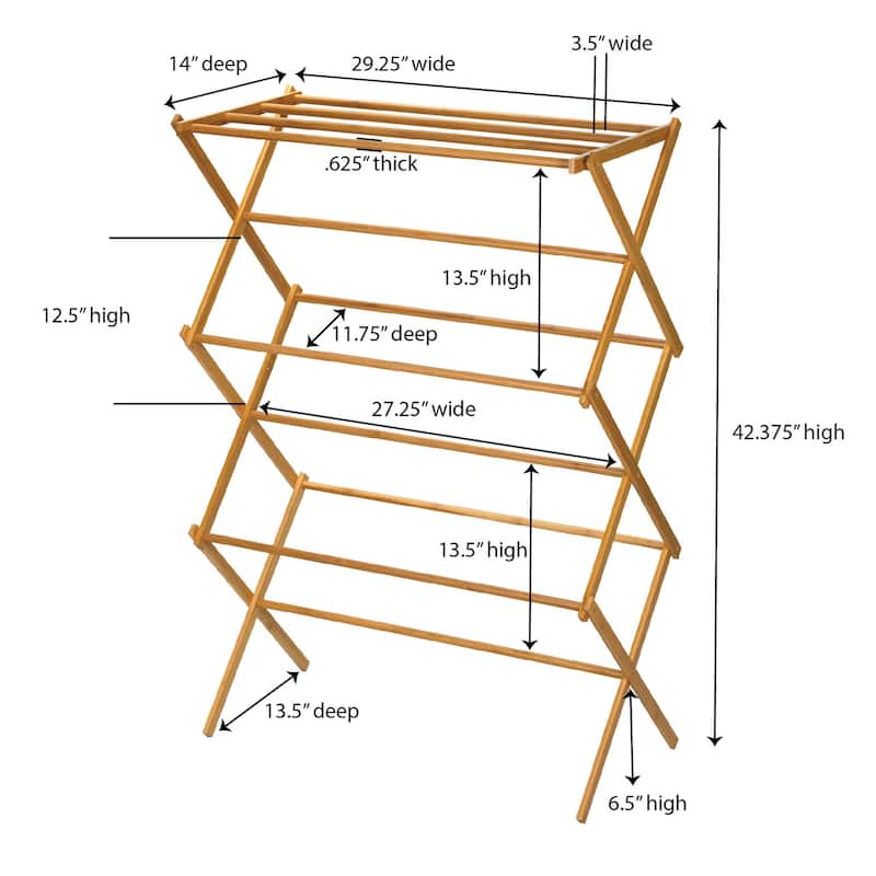 Household Essentials Bamboo Folding Clothes Drying Rack - 29.0"L x 14.1"W x 42.1"H