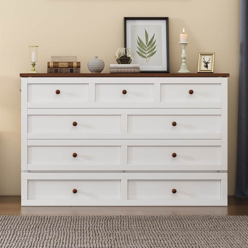 MERAX Solid Pine Murphy Bed Chest with Charging Station and Large Storage Drawer