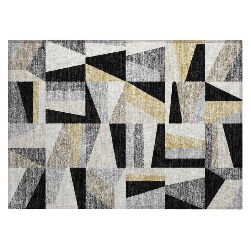 Machine Washable Indoor/ Outdoor Contemporry Mosaic Chantille Rug