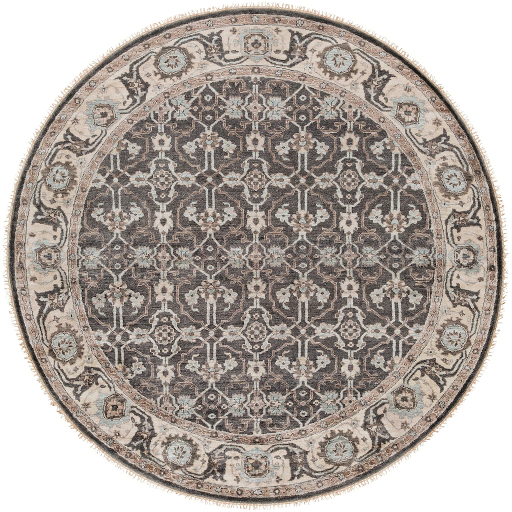 Hand-Knotted Bingham Border Viscose Area Rug - 8' Round