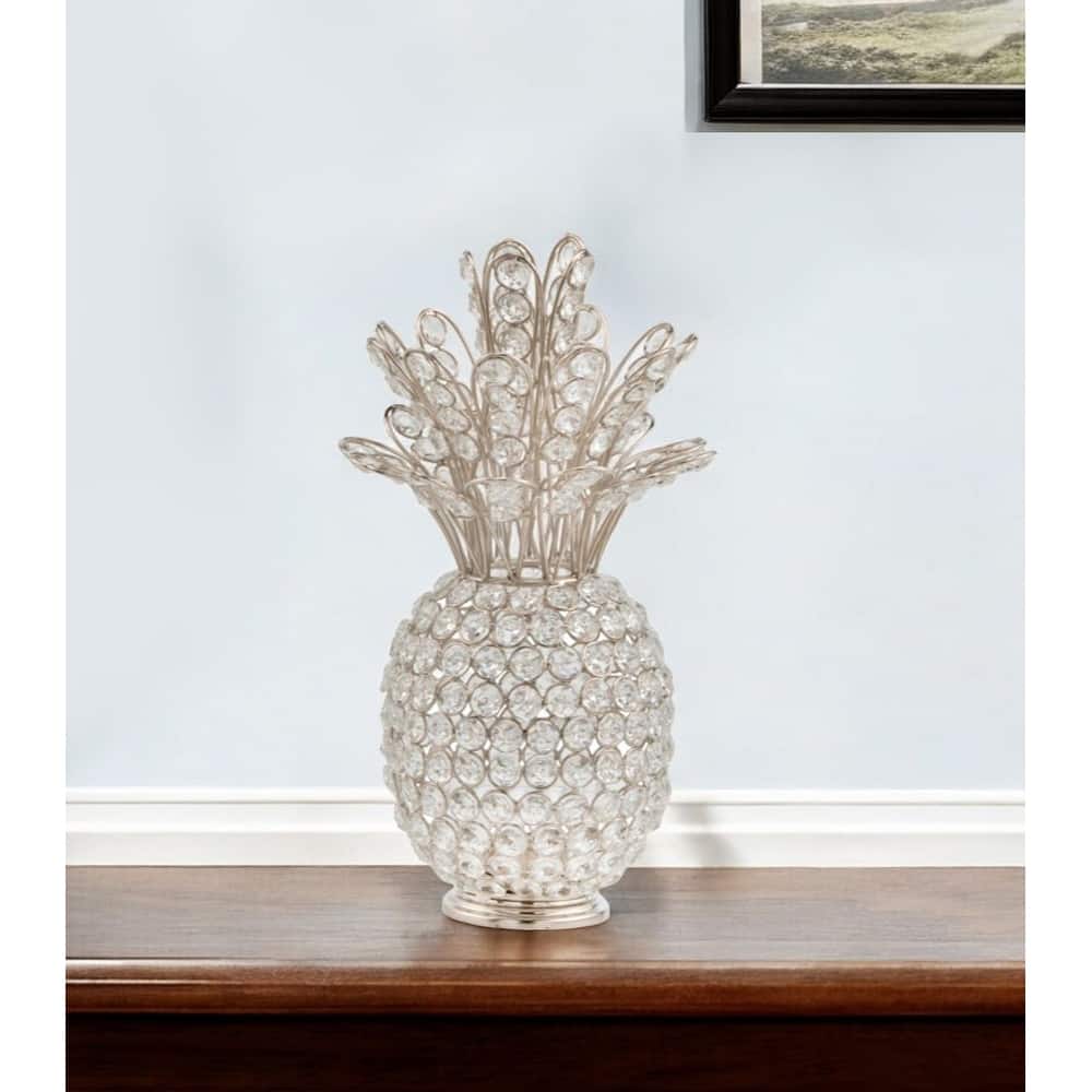 HomeRoots 13" Silver Metal Decorative Pineapple - 6' X '12.5' X '6