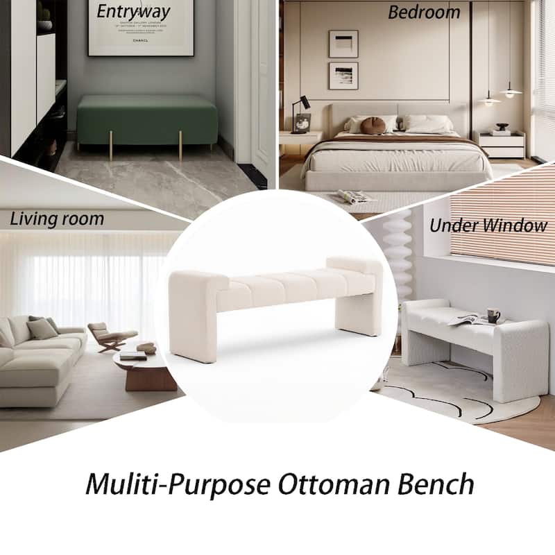 54" Boucle Bedroom Bench with Channel Tufted Modern Entryway Bench Window Bench End of Bed Bench