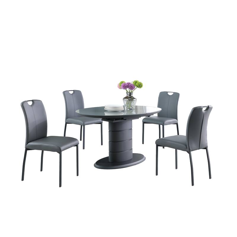 Somette Kenya Dining Set with Art Deco Base and 4 Handle Back Chairs