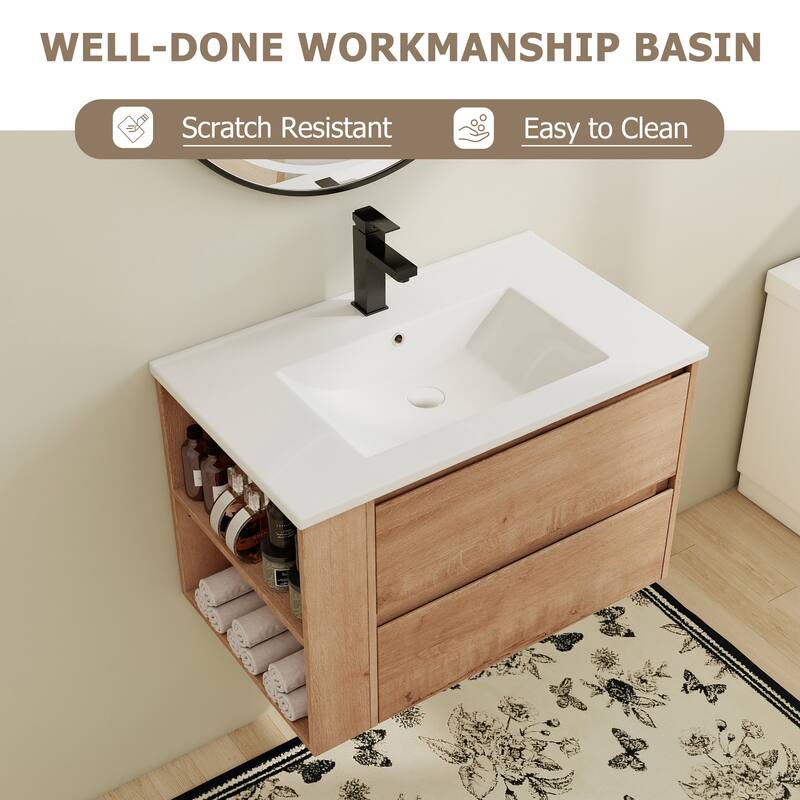 Bathroom Vanity With Sink In 30/36 Inch, Floating Bathroom Vanity With Soft Close Drawers and adjustable shelves