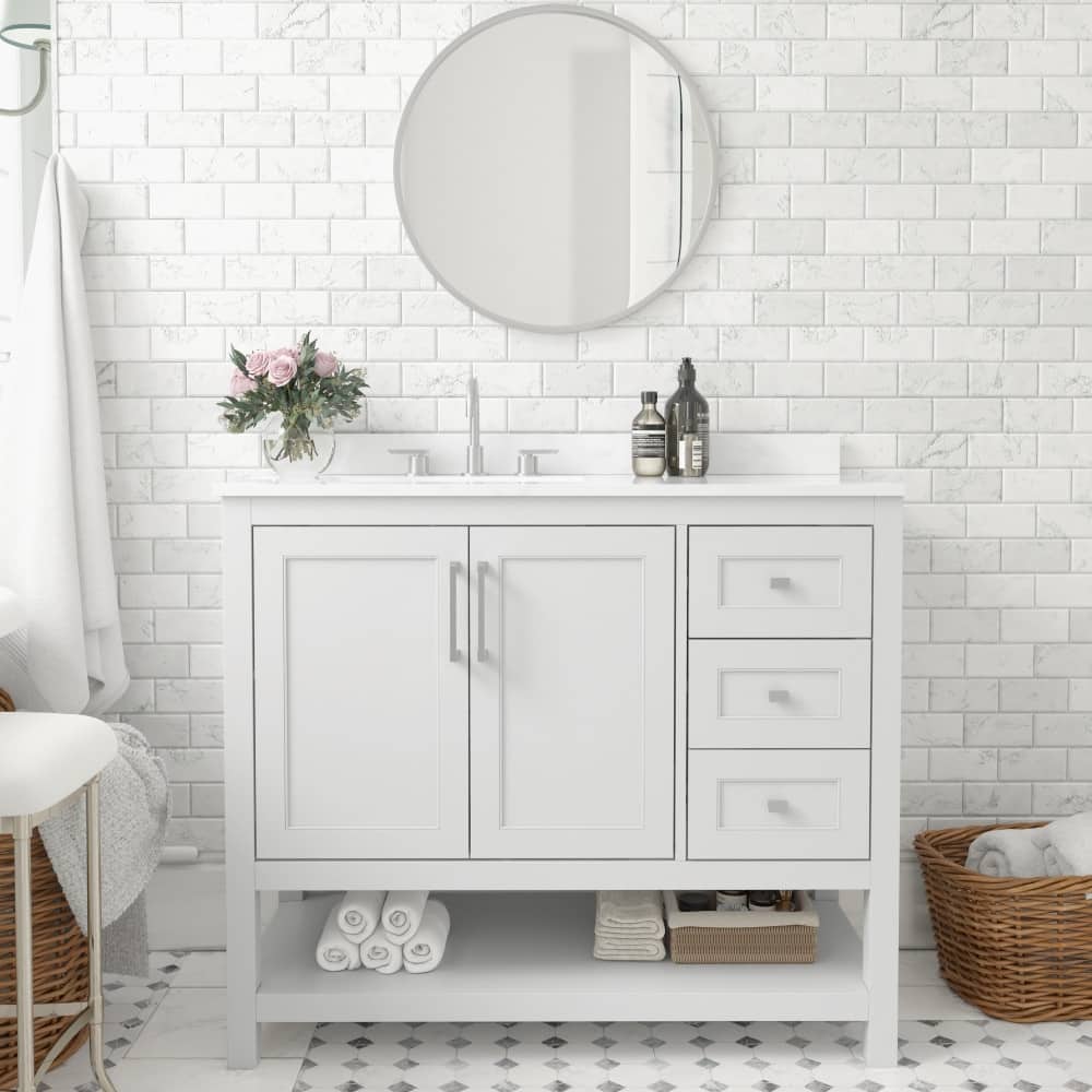 Modern Freestanding Bath Vanity with Sink, Open Storage, and Drawers