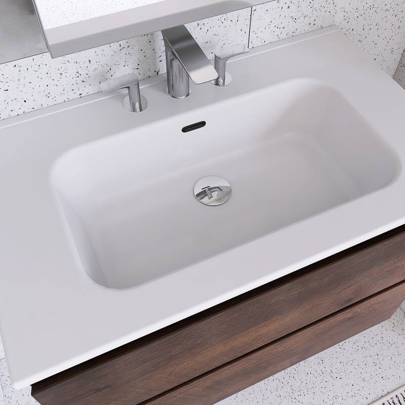 Floating Integrated Bathroom Vanity with Ceramic Sink, Three Faucet Holes