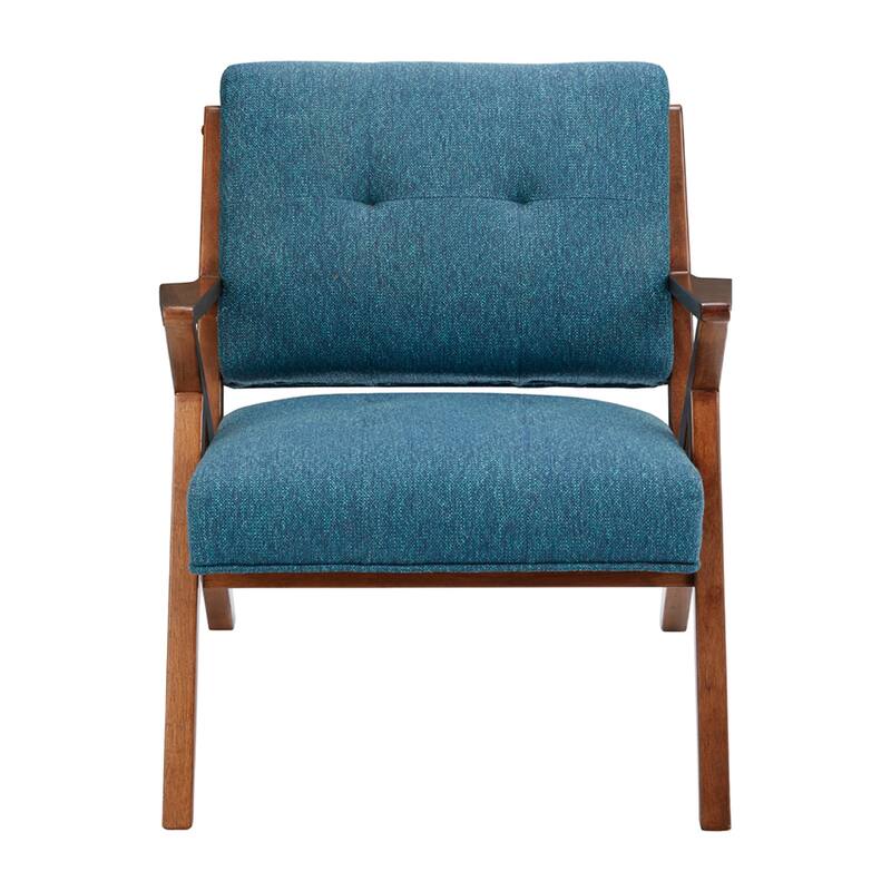 Roomfitters Mid Century Lounge Chair, Tufted Accent Chair with Solid Wood Frame, Upholstered Armchair for Living Room, Blue - Blue+Pecan