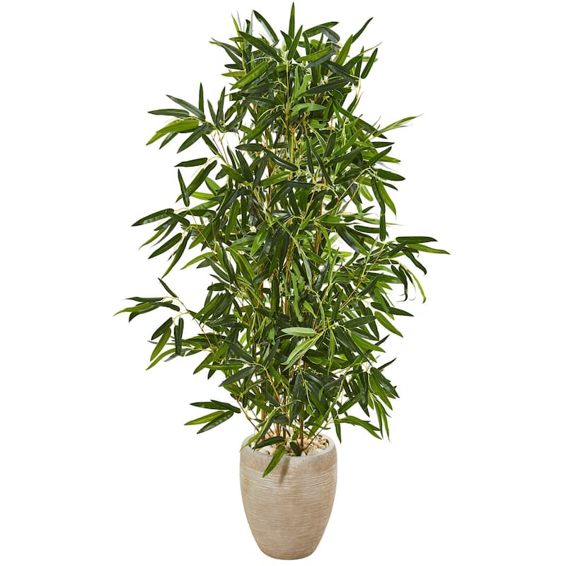 Artificial Bamboo Tree 5ft Real Touch Indoor Outdoor Tropical Decor Sand Planter - Green - 51-60 Inches