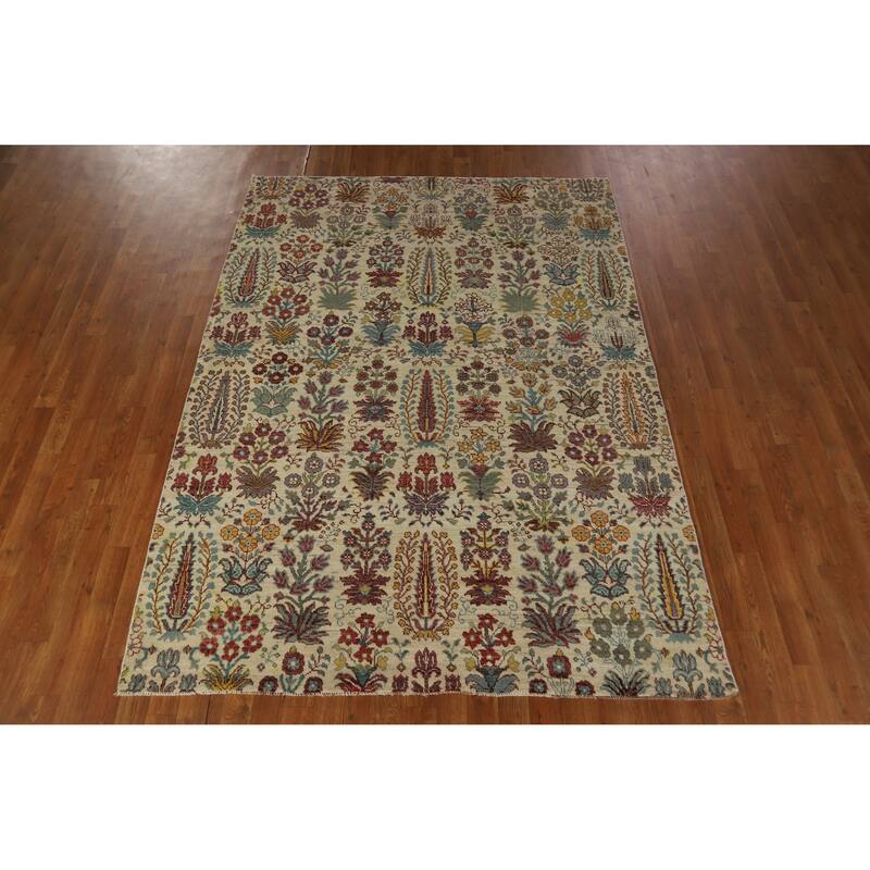 Hand Knotted Oriental 100% Wool Carpet Traditional All-Over Beige & Ivories Ziegler Area Rug - 7' 8'' X 5' 7''