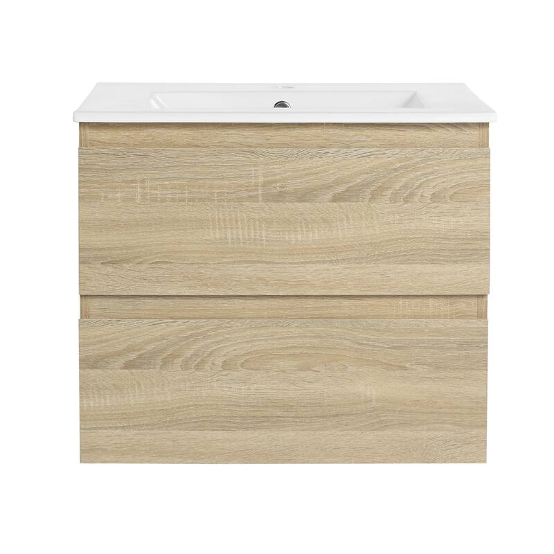 24" Floating Bathroom Vanity with Ceramic Basin, 2 Soft-Close Drawers, Eco-Friendly Plywood Construction