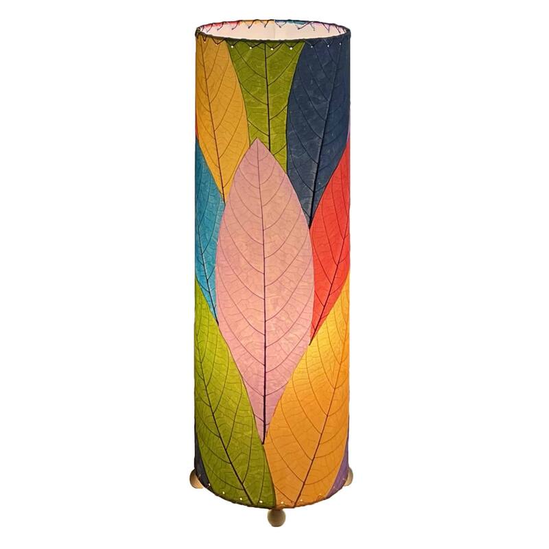 Handmade 24 Inch Cocoa Leaf Cylinder Table Lamp, Cocoa Leaves Shade, 8 x 8 x 24 in. - 8 x 8 x 24