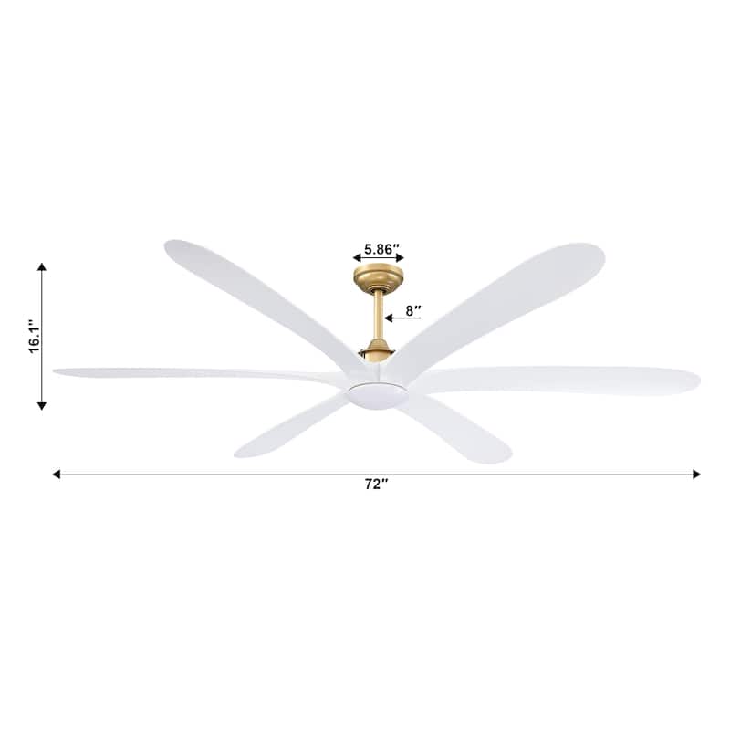 72-inch White 6-Blade DC Motor Gold Ceiling Fan with Light and Remote