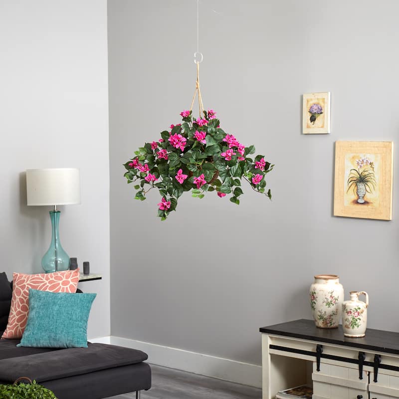 Bougainvillea Silk Plant Hanging Basket Green On Sale Bed Bath