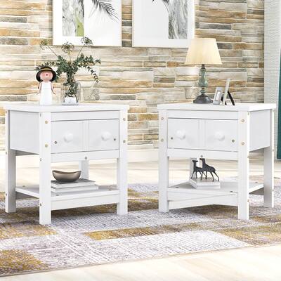 2pcs Modern Wooden Nightstand with Drawer and Shelf