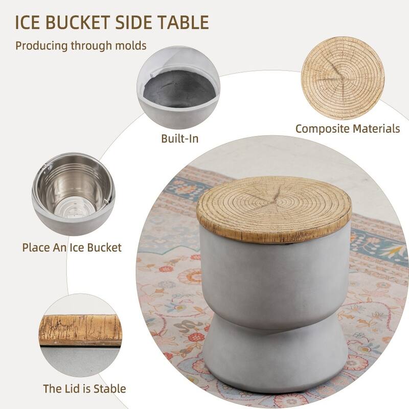 Modern Convertible Terrafab Space-saving Side Table with Ice Bucket