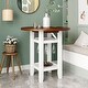 preview thumbnail 2 of 6, Round Counter Height Kitchen Dining Table with Storage Shelf and Glass Holder, Cherry+White