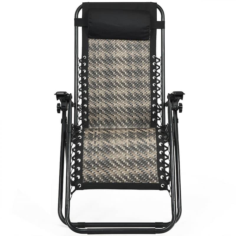 Folding Rattan Zero Gravity Lounge Chair with Removable Head Pillow - 32~61'' x 25.5'' x 34~43.5'' (L x W x H)