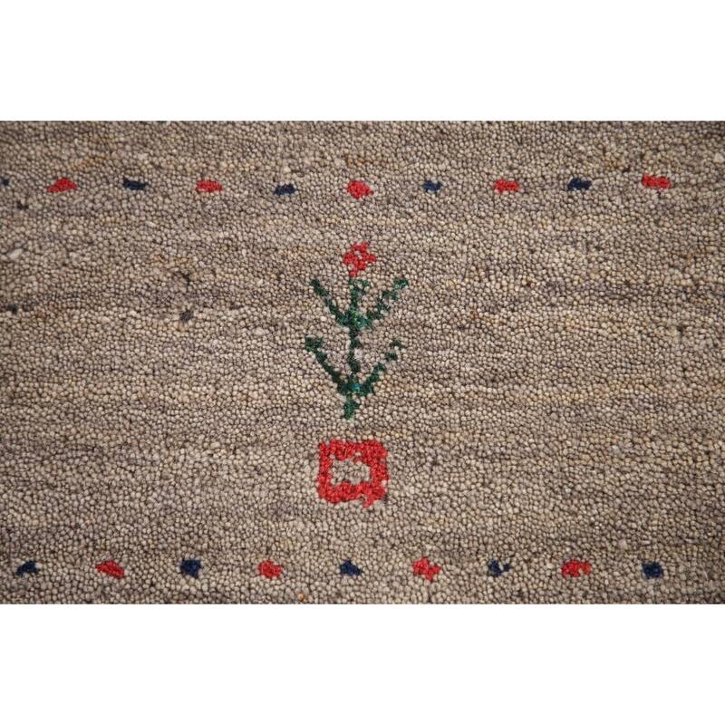 Beige Tribal Gabbeh Area Rug Hand-Knotted Wool Carpet - 8'3"x 9'10"