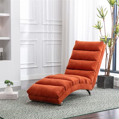 Orange Modern 21.65" High Back Upholstered Chaise Lounge Chair with Remote Control and Ergonomic Electric Massage