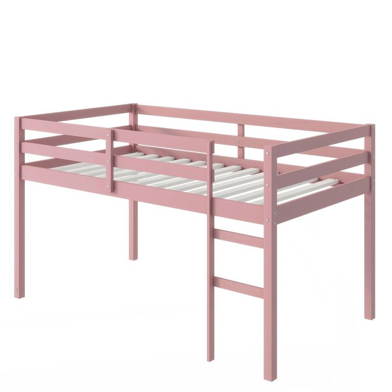 Solid Wooden, Rubber Wooden Twin Loft Bed with Ladder, Bed Platform of Strengthened Slats