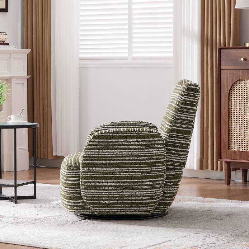 Swivel Striped Accent Chair with Metal Base, Modern Arm Chair for Living Room, Fabric Club Single Sofa Chair