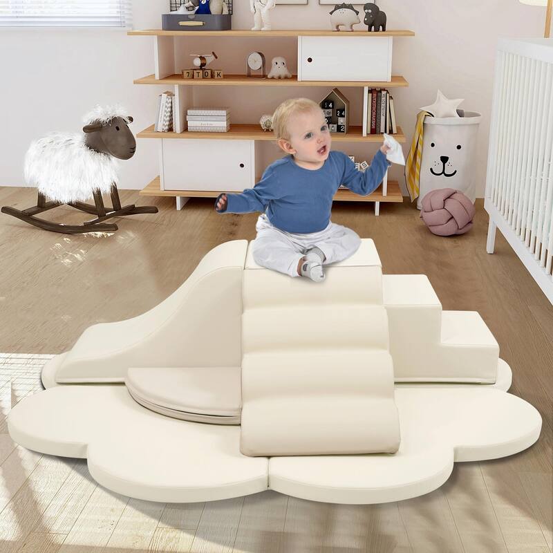 6-Piece Soft Foam Block Play Structures - Climbers for Child Development, Baby Foam Climbing Toys - Beige