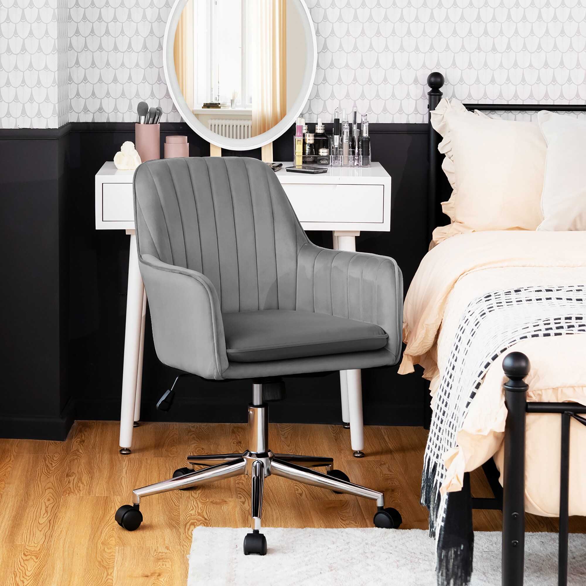 Hironpal grey velvet new arrivals home office chair