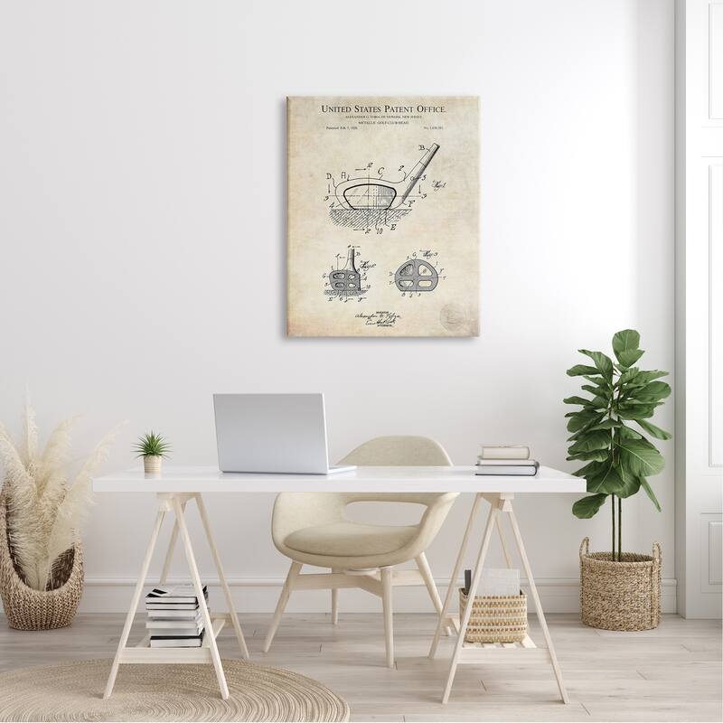 Stupell Golf Club Head Detailed Design Blueprint Patent Canvas Wall Art - Brown