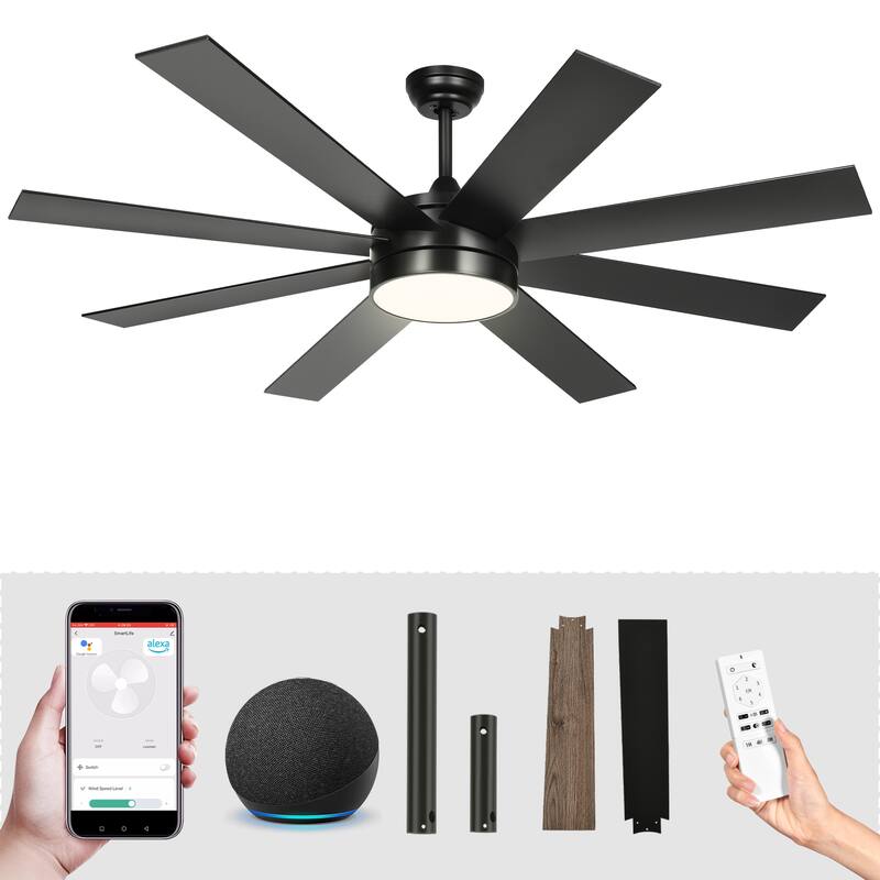 60 Inch 8-Blades Smart Ceiling Fan with Lights and Remote/App Control