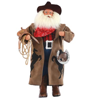 18 inch Cowboy Santa with Horseshoe - brown