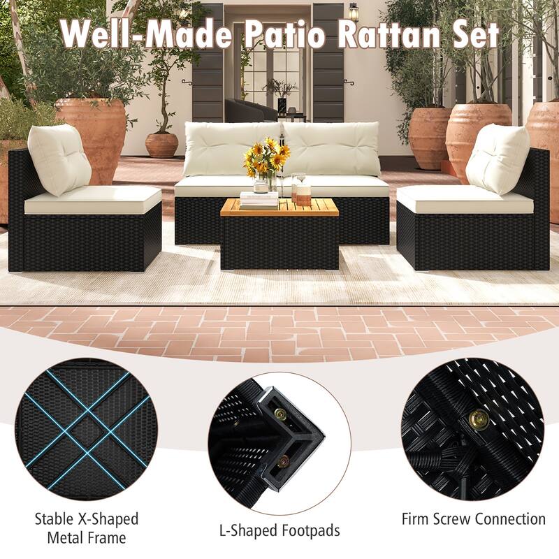 Gymax 5PCS Rattan Patio Conversation Sofa Set Outdoor Furniture Set w/