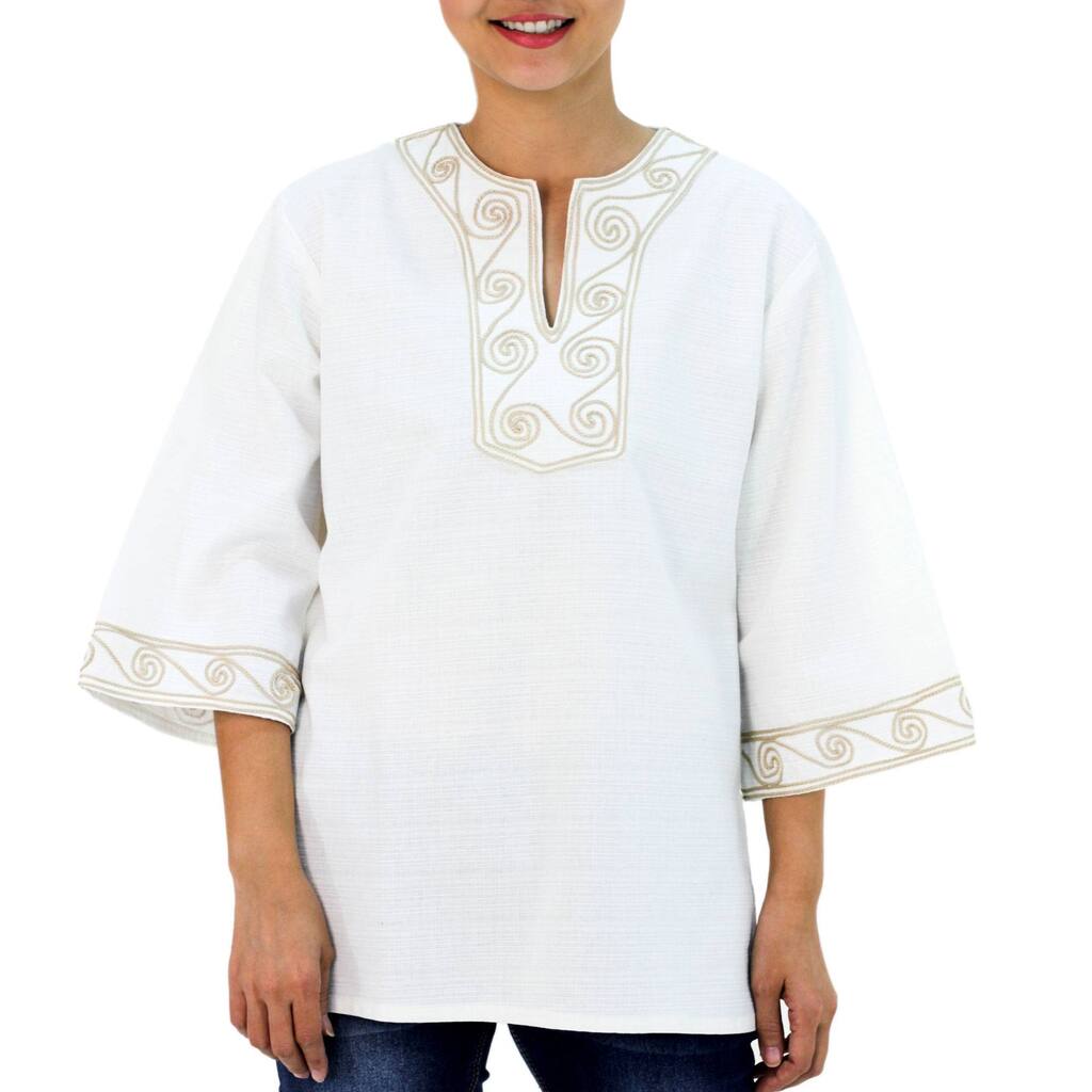 Handmade Cotton 'Cosmopolitan Cloud' Blouse (Thailand)