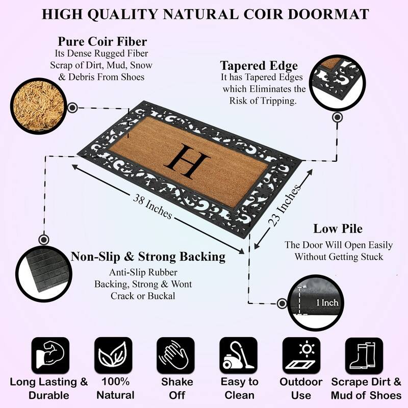 A1HC Rubber and Coir Dirt Trapper Heavy Weight Large Monogrammed Doormat 23"X38", Black