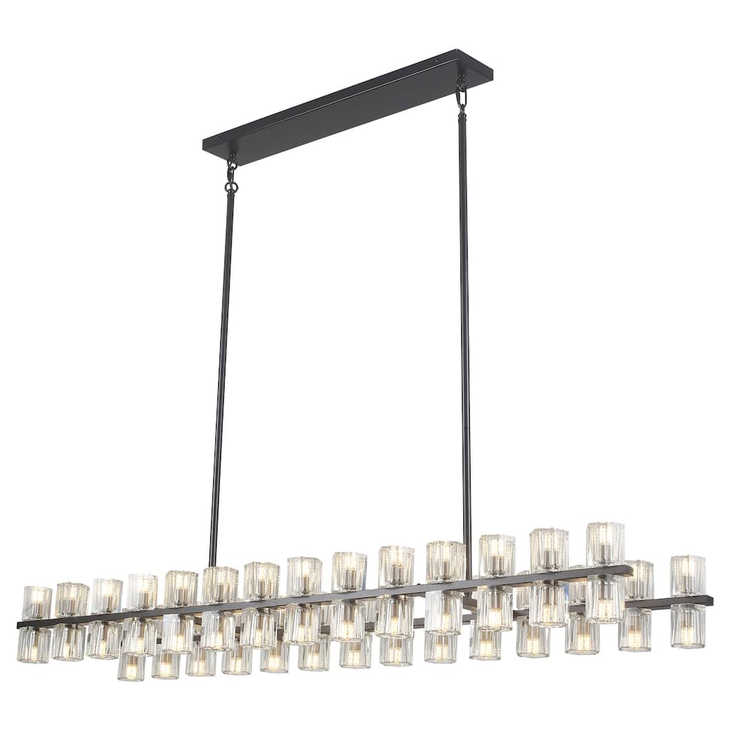 57.09-inch 56-light modern and stylish linear metal chandelier with crystal lampshades