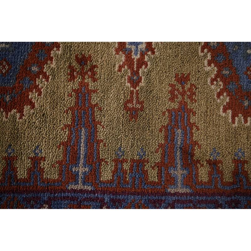 Geometric Green Viss Oriental Runner Rug Handmade Wool Carpet - 2'6"x 9'8"
